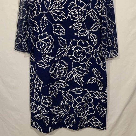 Karl LAGERFELD woman’s navy/white dress with sheer sleeves. Lined. Size 8. Cutou - Picture 3 of 12